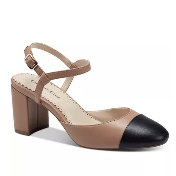 Charter Club Shoes - CHARTER CLUB DOTTII Nude/Black Round Toe Block Heels Size 7 Women's Pumps